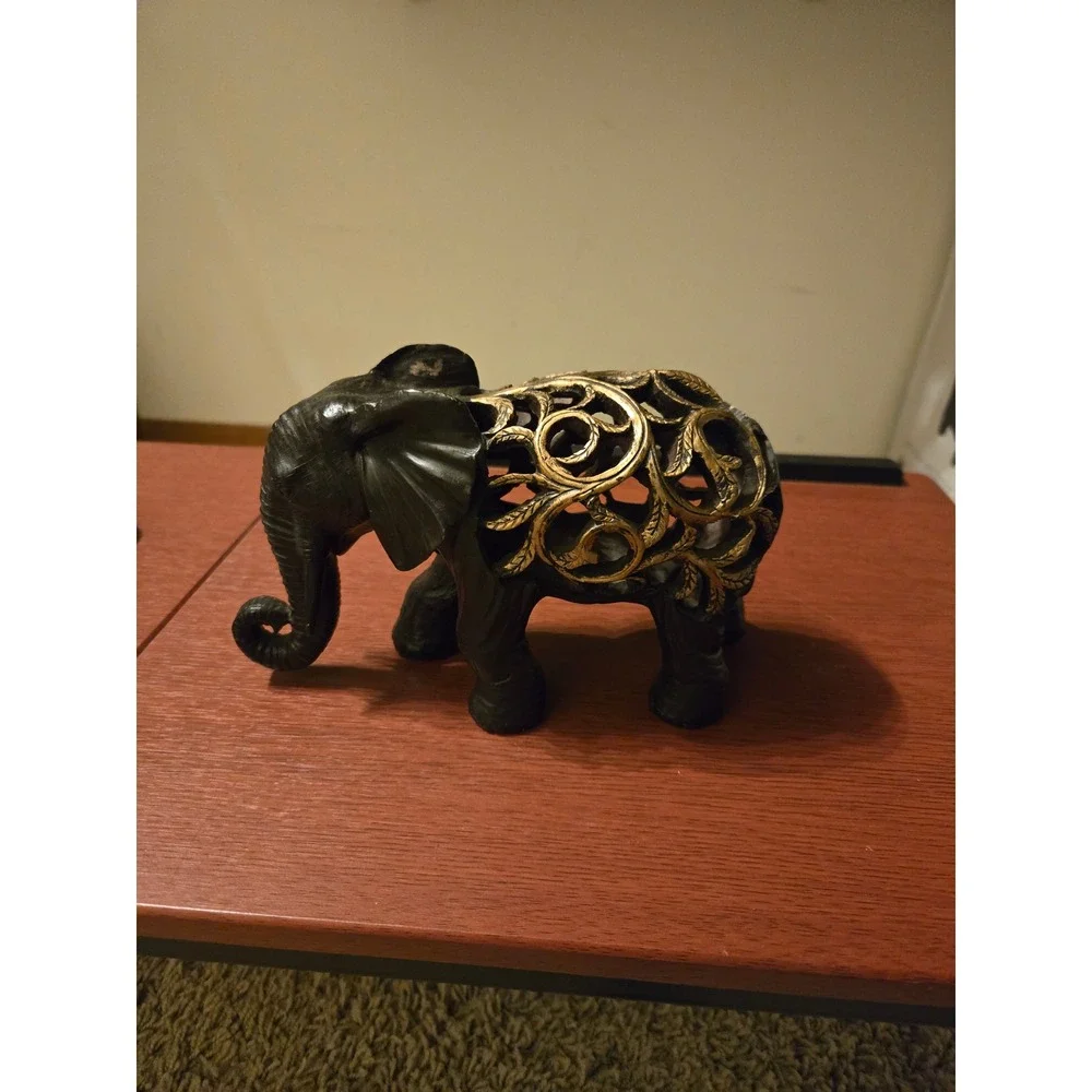 Black and Gold Filigree Elephant Figurine Ornate‎ Decorative Statue Home Decor